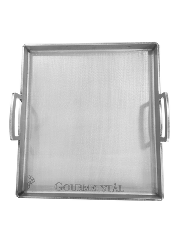 Gourmetstål stekbord 39x34 med handtag - uppvikt runtom