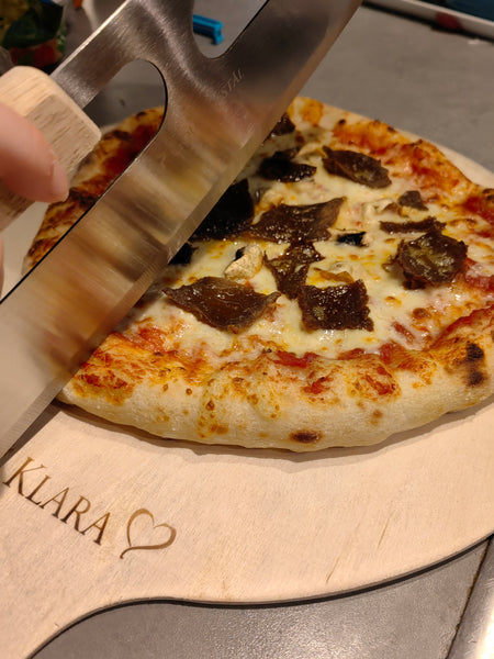 Pizzaskärare vagga rostfri trähandtag